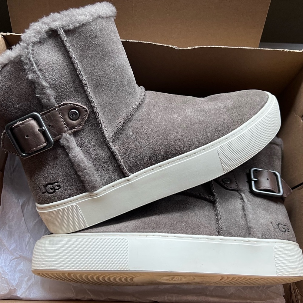 UGG Brown Suede Boots with Fur Trim